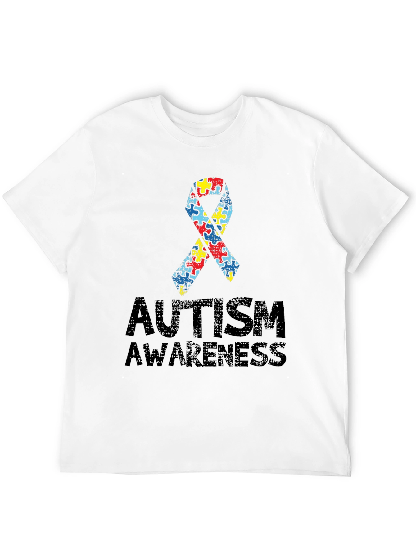 Autism Awareness Puzzle Ribbon T-Shirt - Black