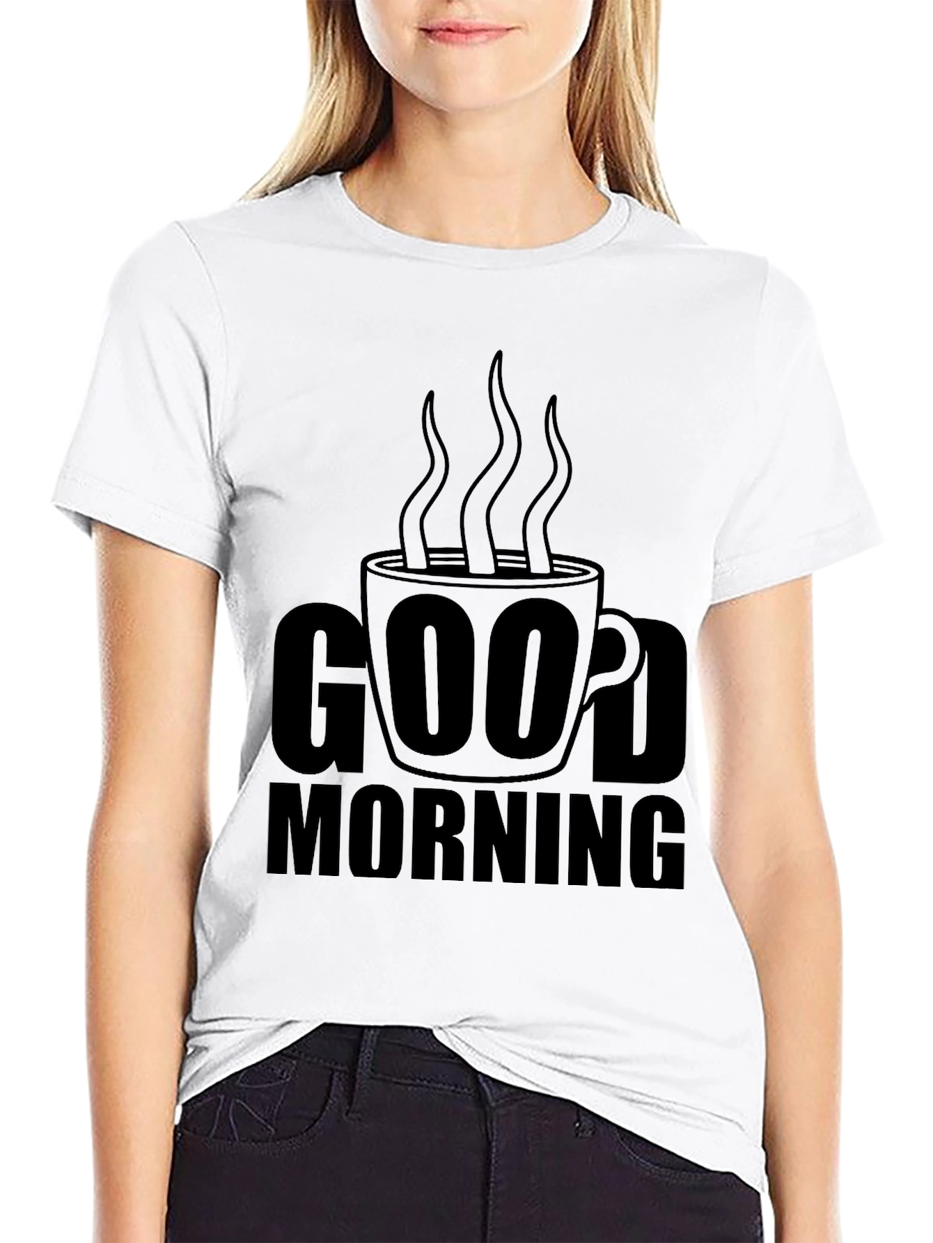 Good Morning Coffee Graphic T-Shirt - Black