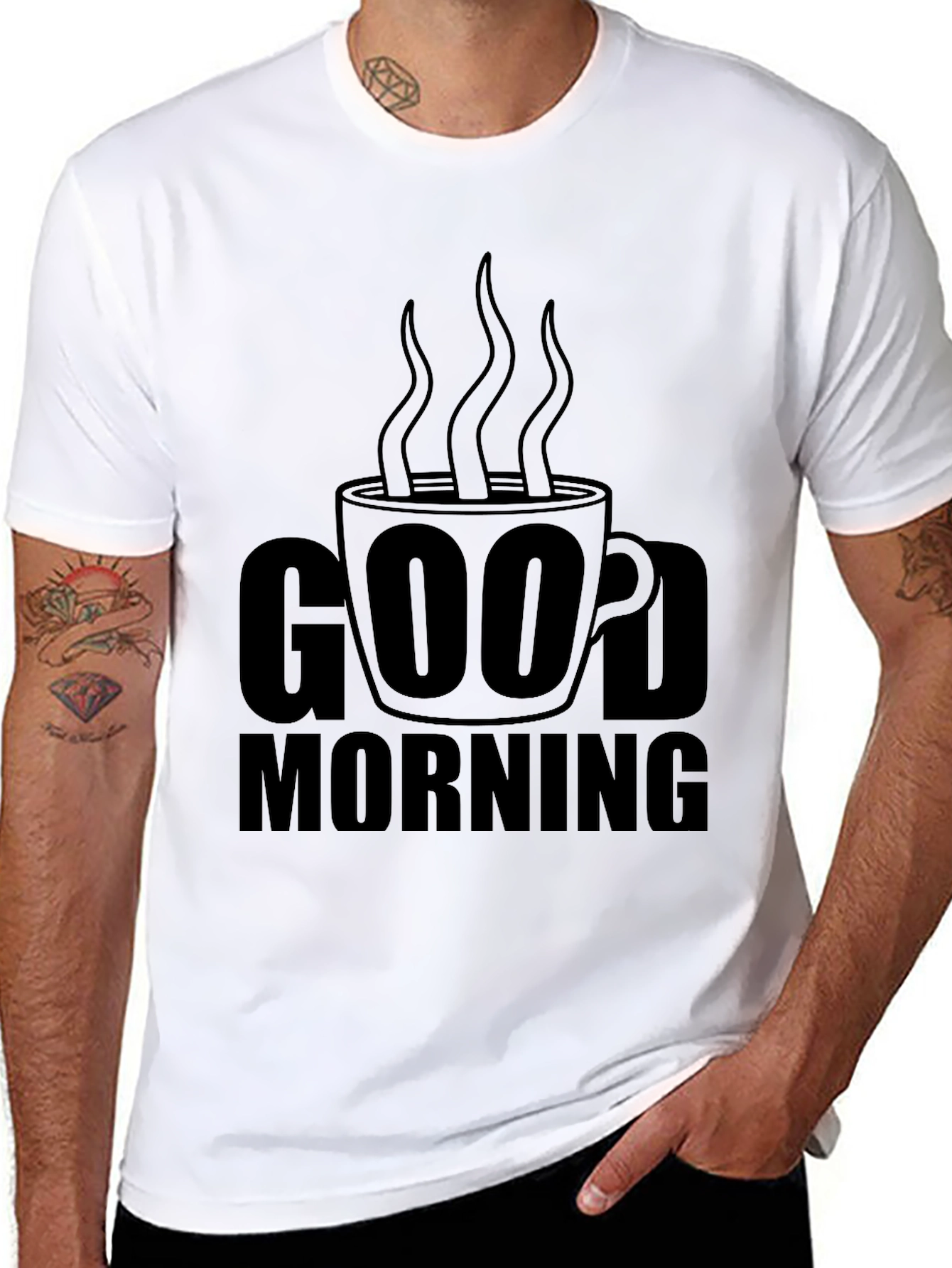Good Morning Coffee Graphic T-Shirt - Black