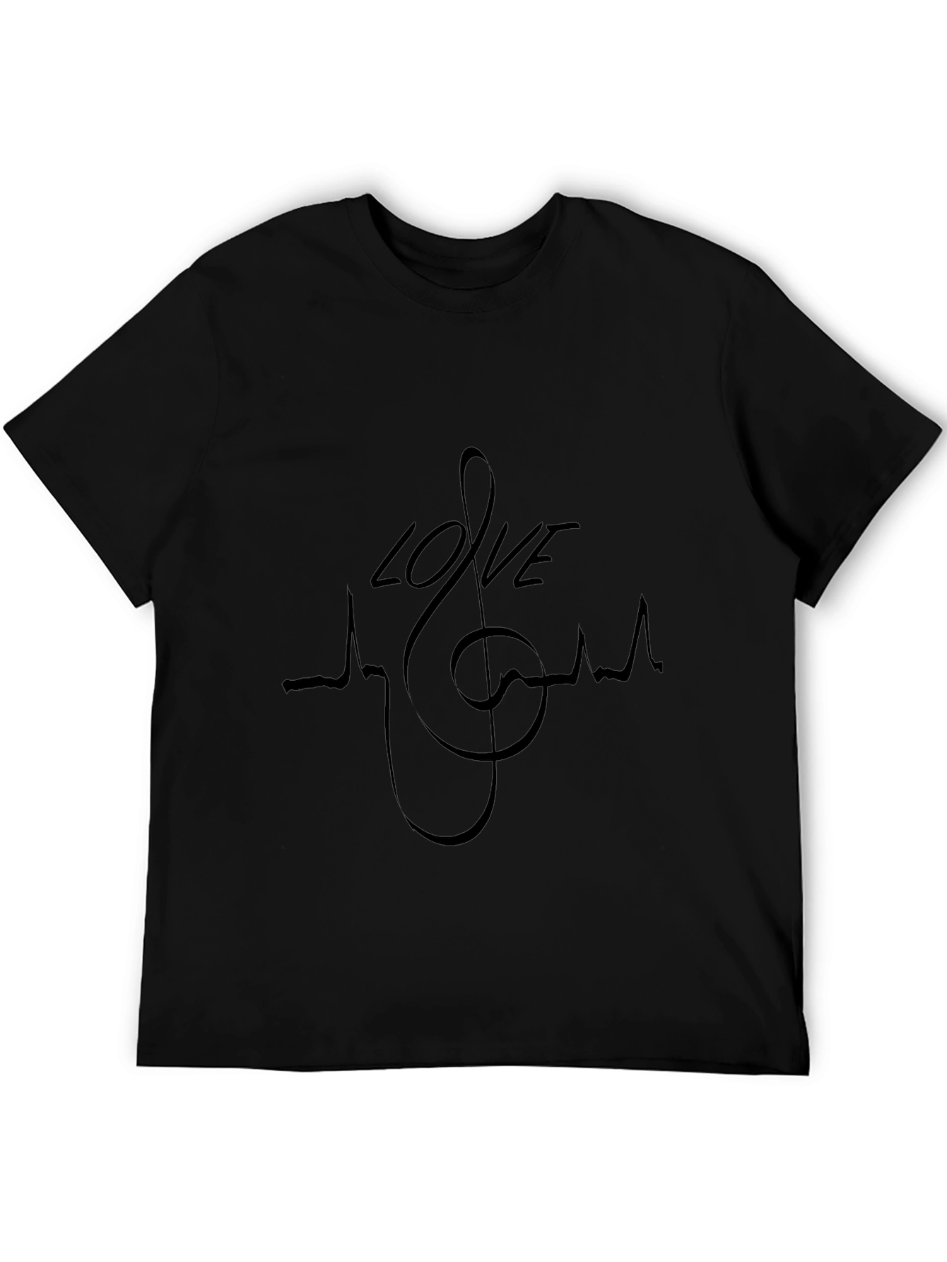 Love Music Heartbeat T-Shirt - Black Crew Neck