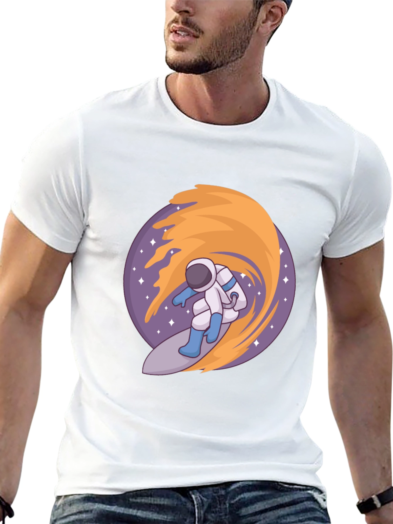 Astronaut Surfing Space Wave Graphic T-Shirt