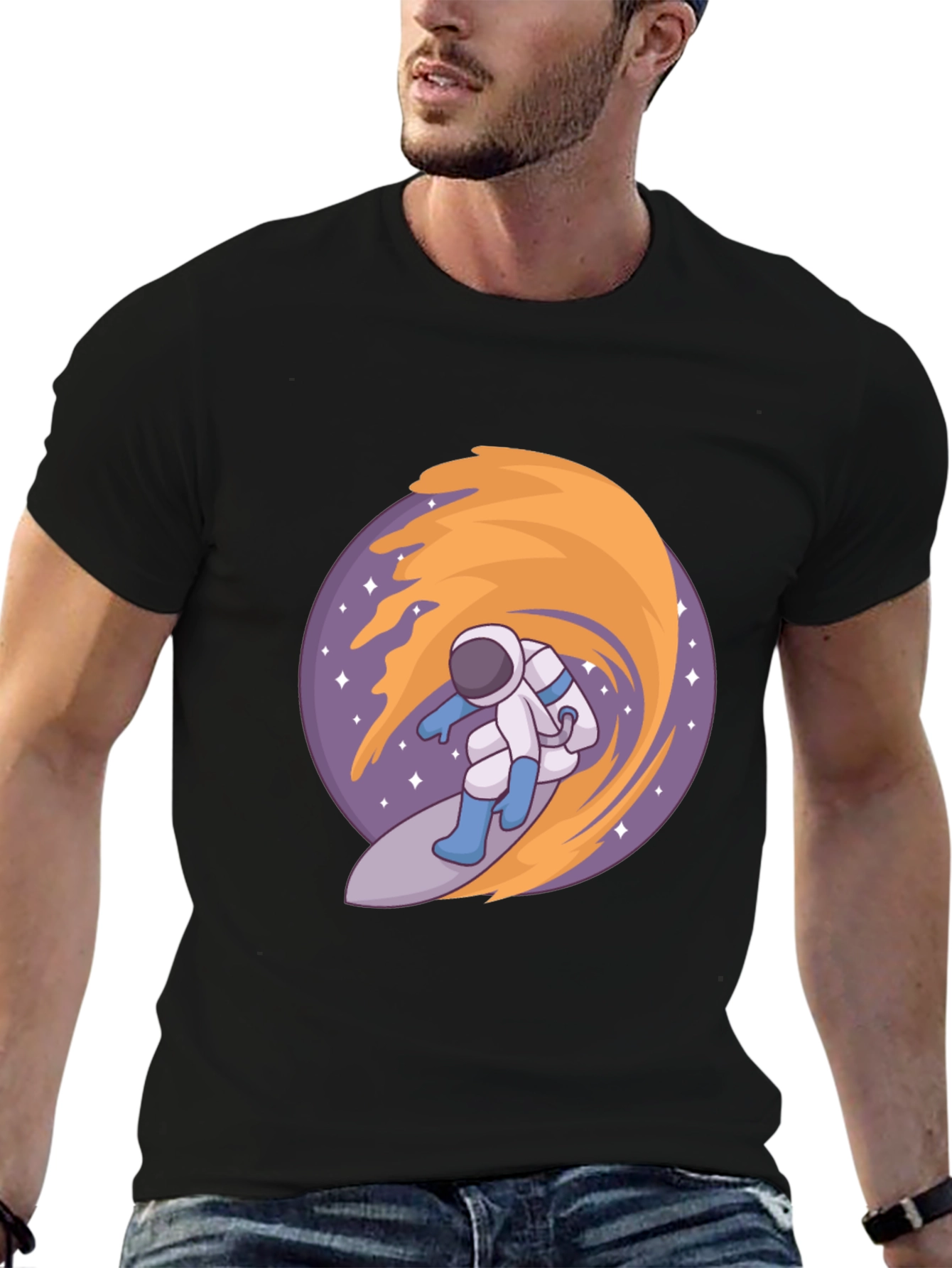 Astronaut Surfing Space Wave Graphic T-Shirt