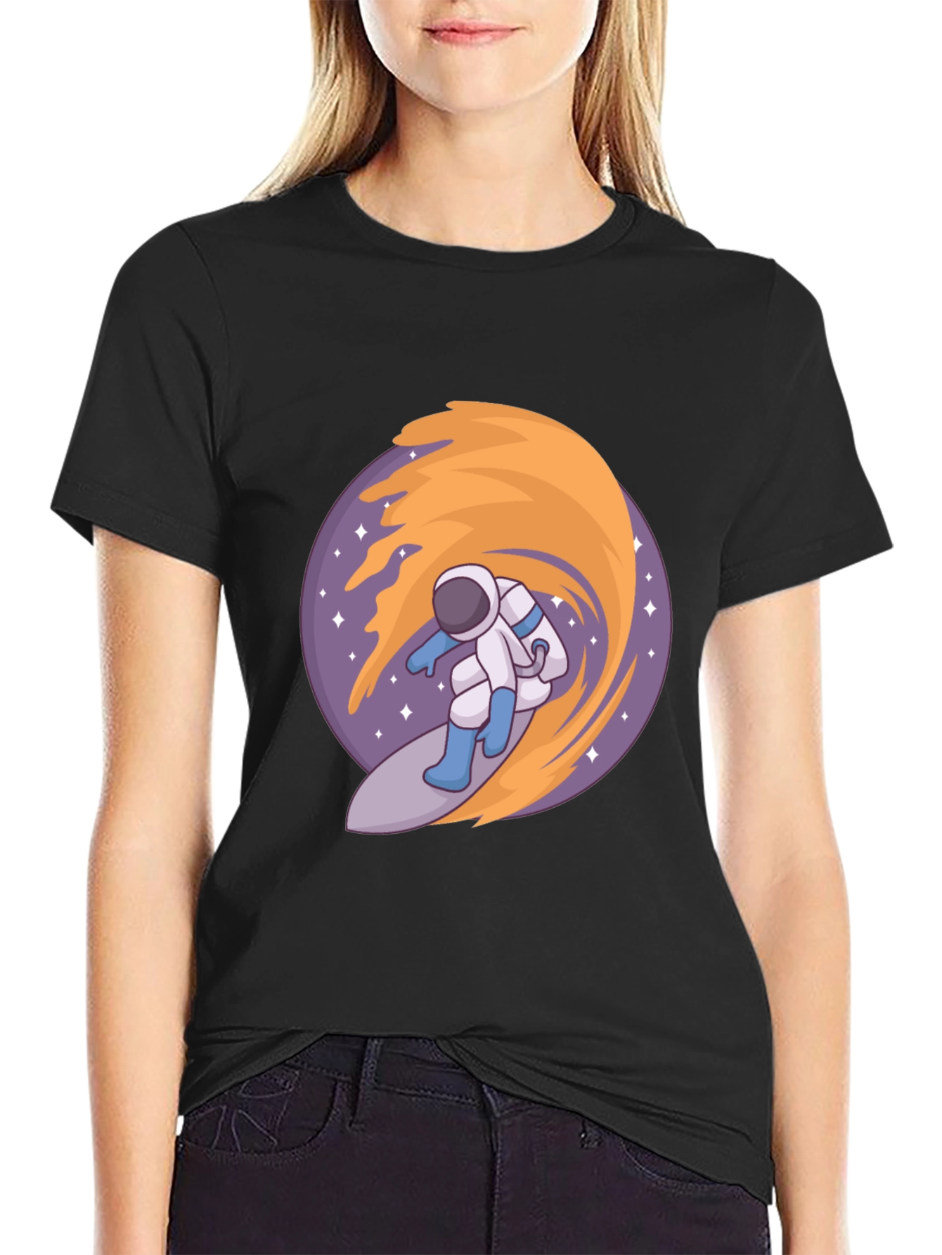 Astronaut Surfing Space Wave Graphic T-Shirt