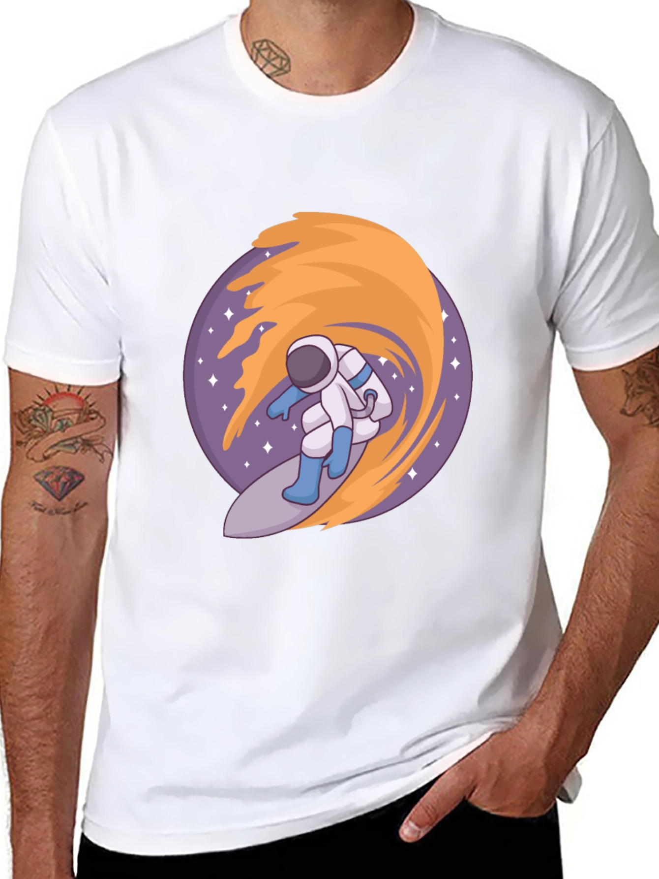 Astronaut Surfing Space Wave Graphic T-Shirt
