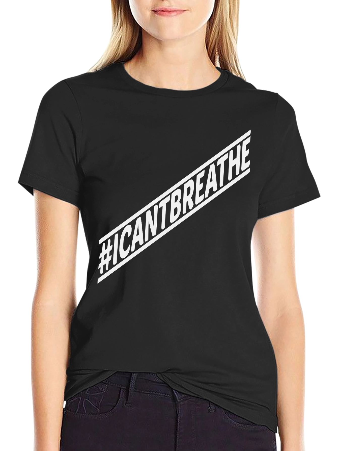 #ICANTBREATHE Graphic Print Black Crew Neck T-Shirt