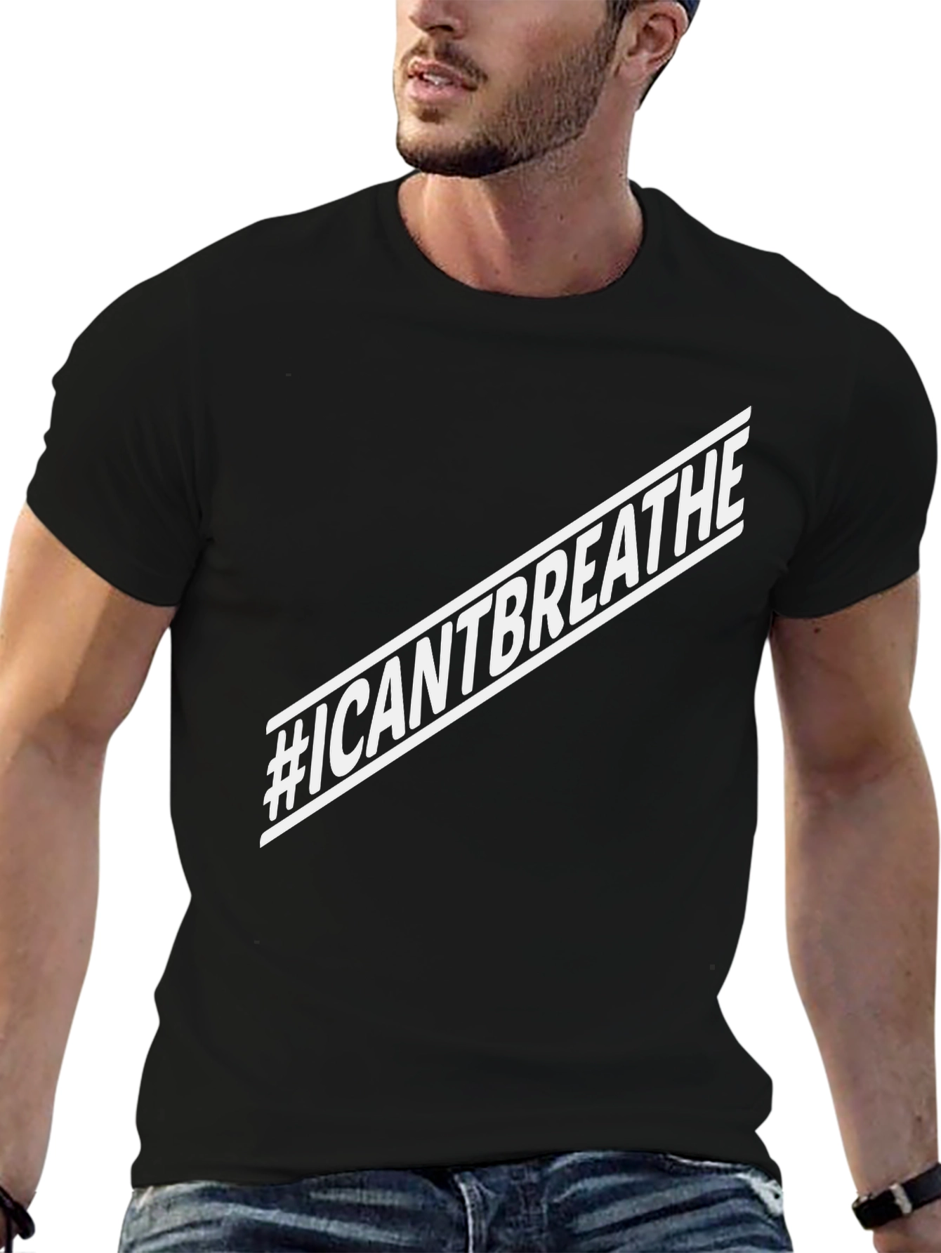 #ICANTBREATHE Graphic Print Black Crew Neck T-Shirt