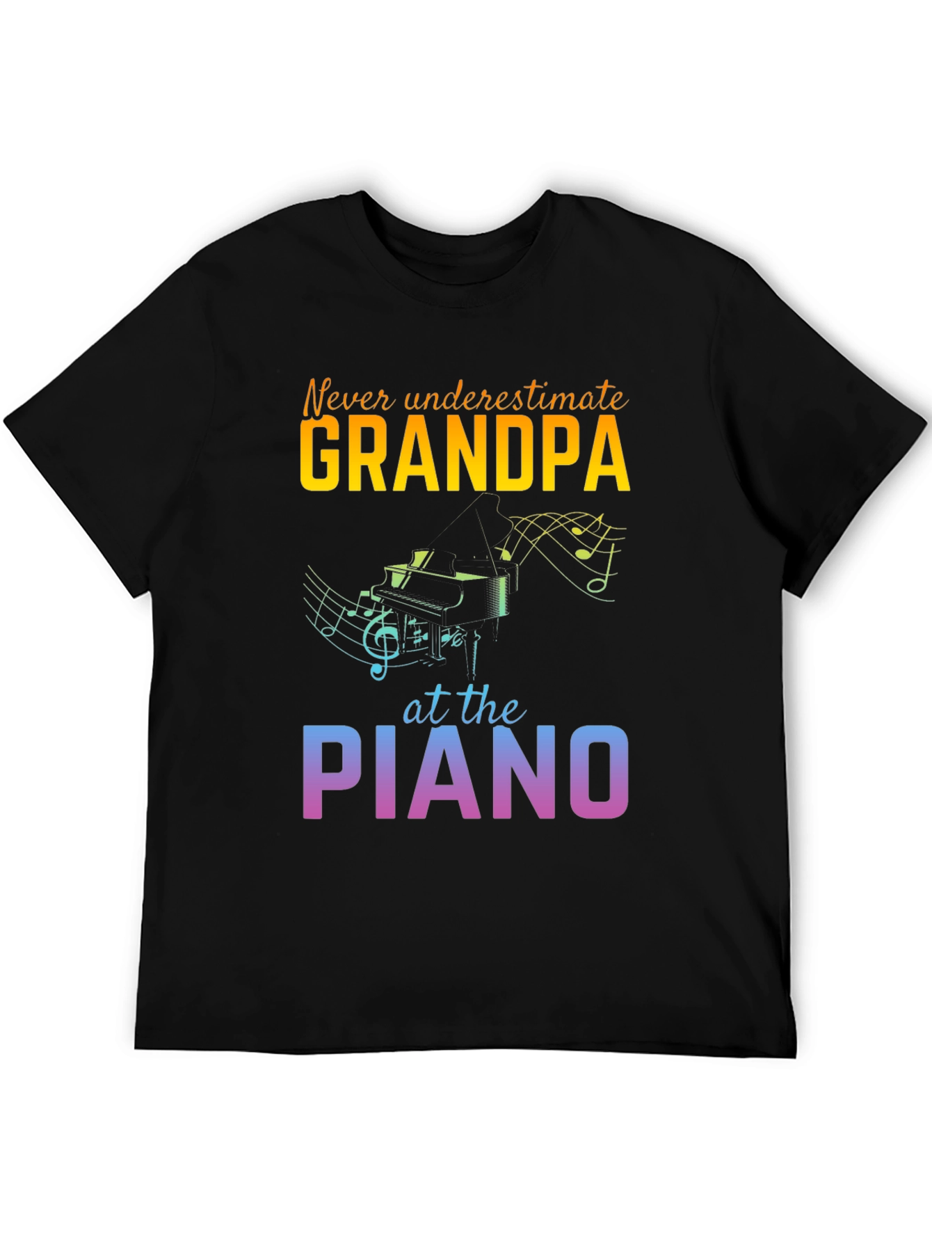 Grandpa Piano Player Black T-Shirt