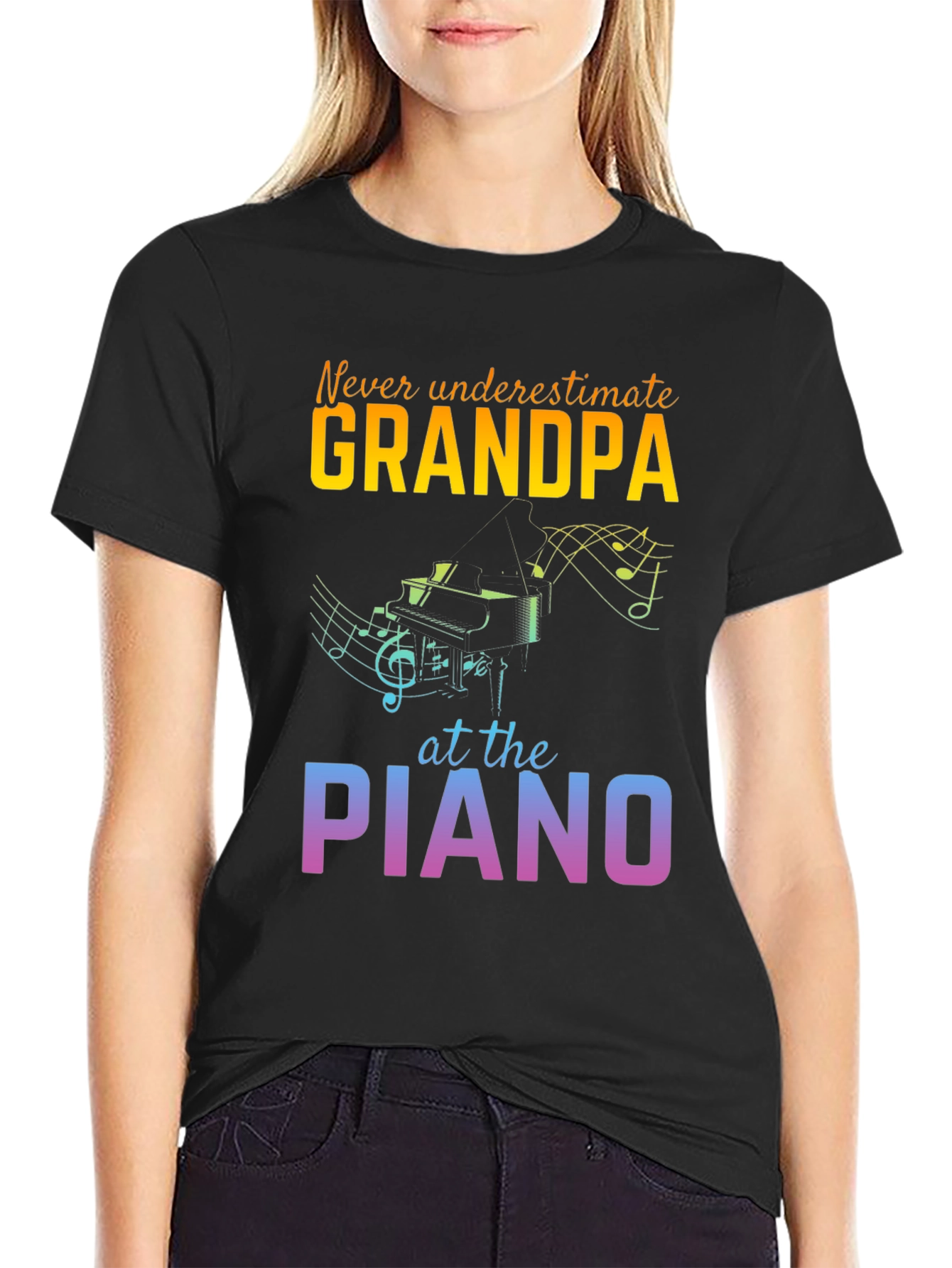 Grandpa Piano Player Black T-Shirt