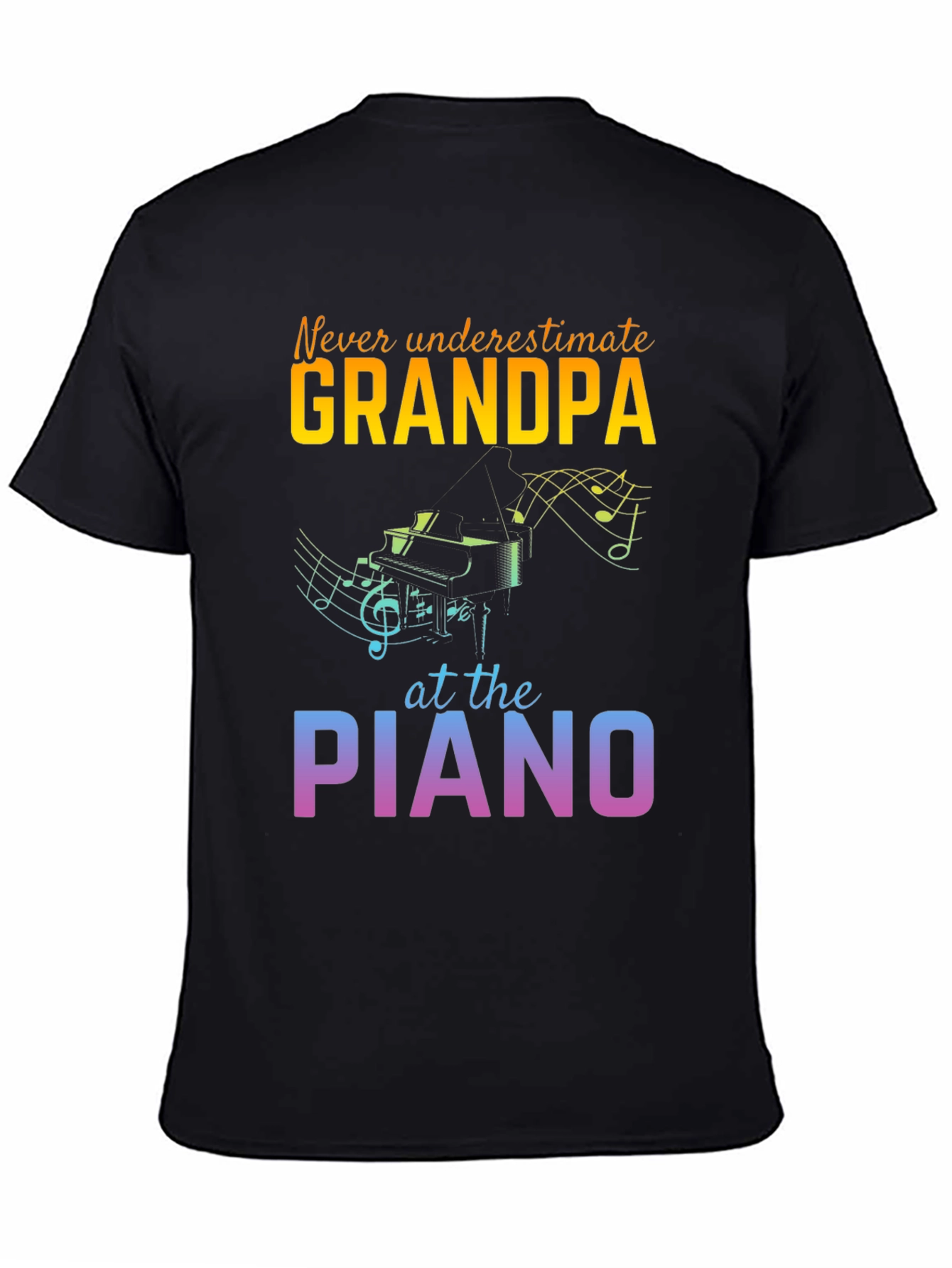 Grandpa Piano Player Black T-Shirt