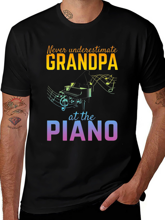 Grandpa Piano Player Black T-Shirt