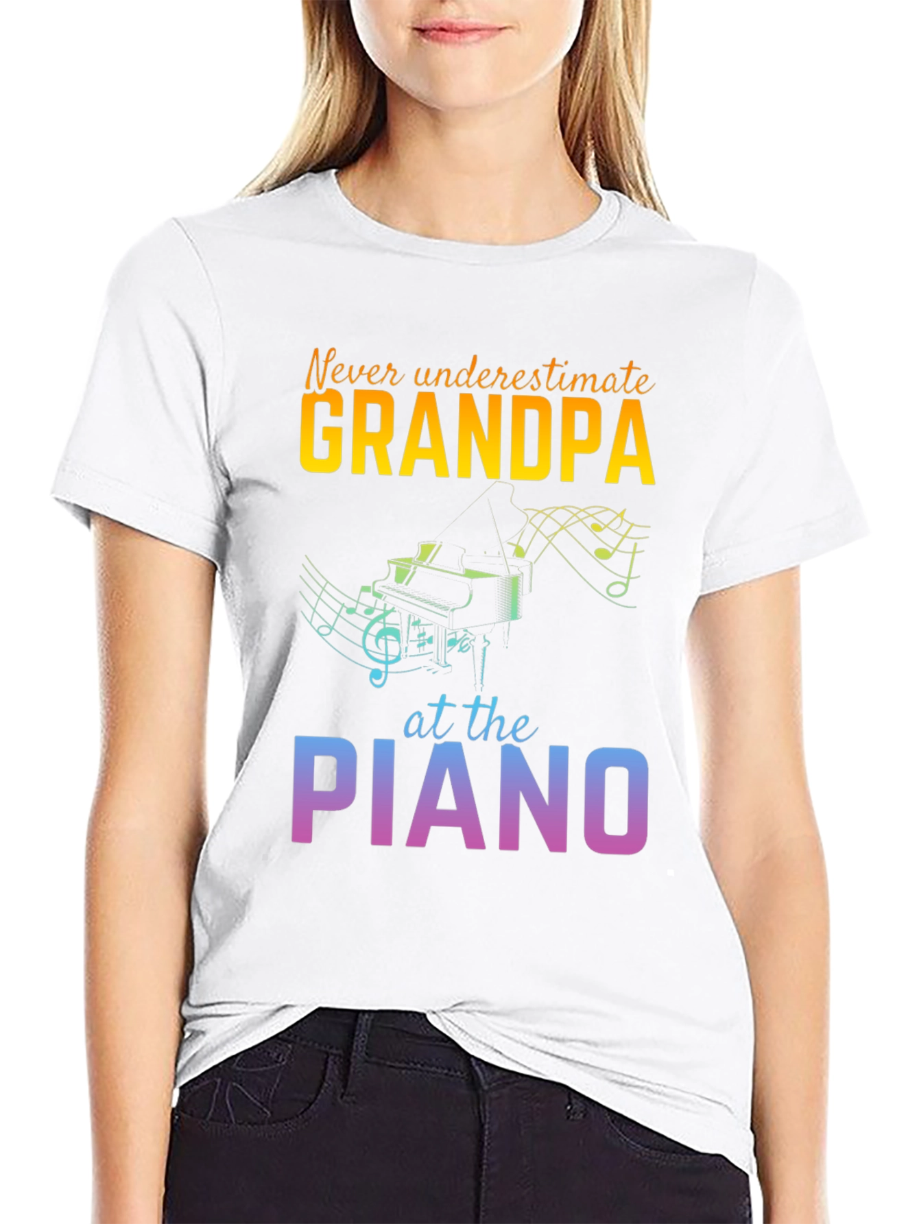Grandpa Piano Player Black T-Shirt