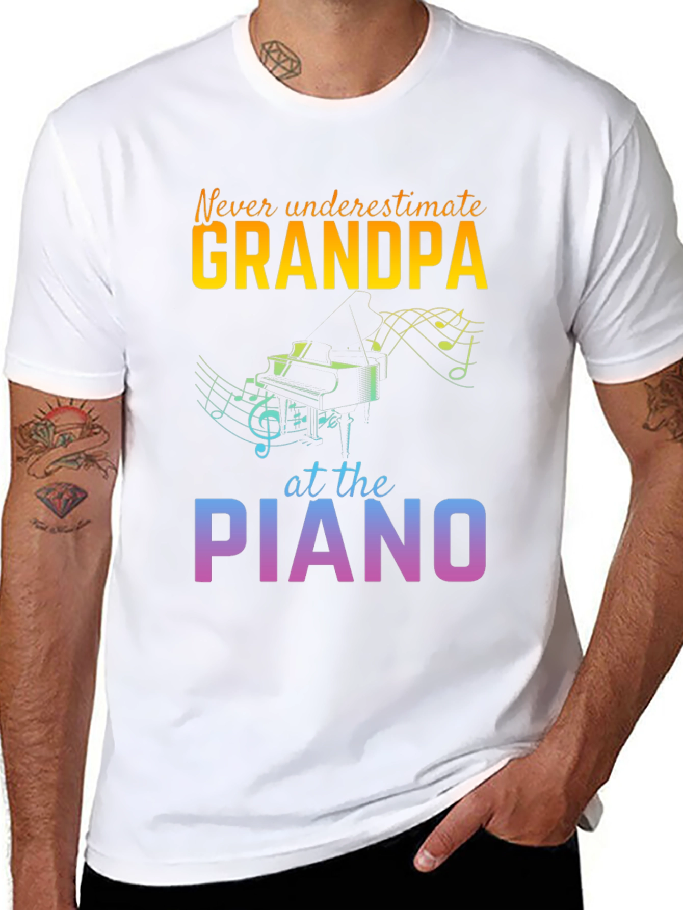Grandpa Piano Player Black T-Shirt