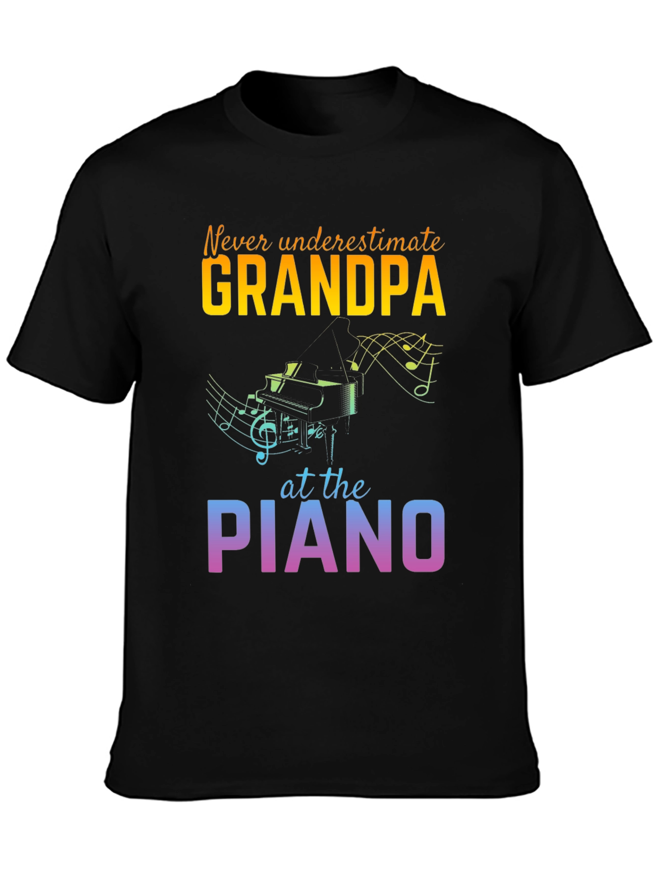 Grandpa Piano Player Black T-Shirt