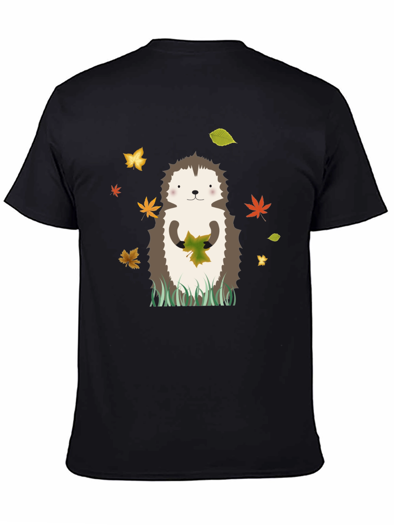 Hedgehog Autumn Leaves Graphic Tee - Black