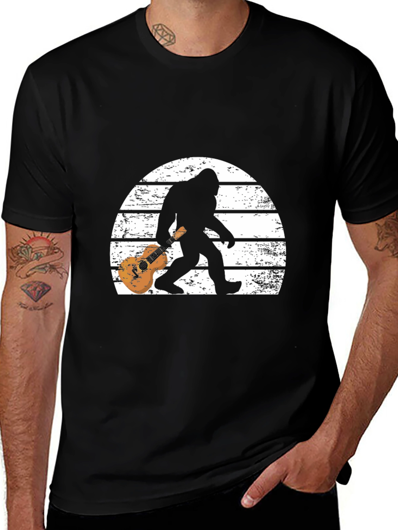 Sasquatch Guitar Sunset Graphic Tee