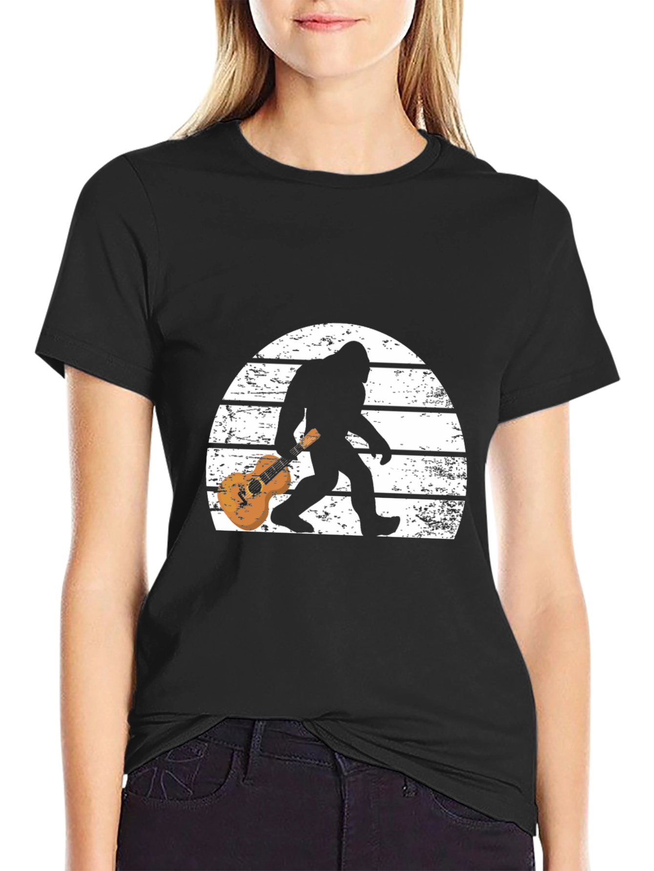 Sasquatch Guitar Sunset Graphic Tee