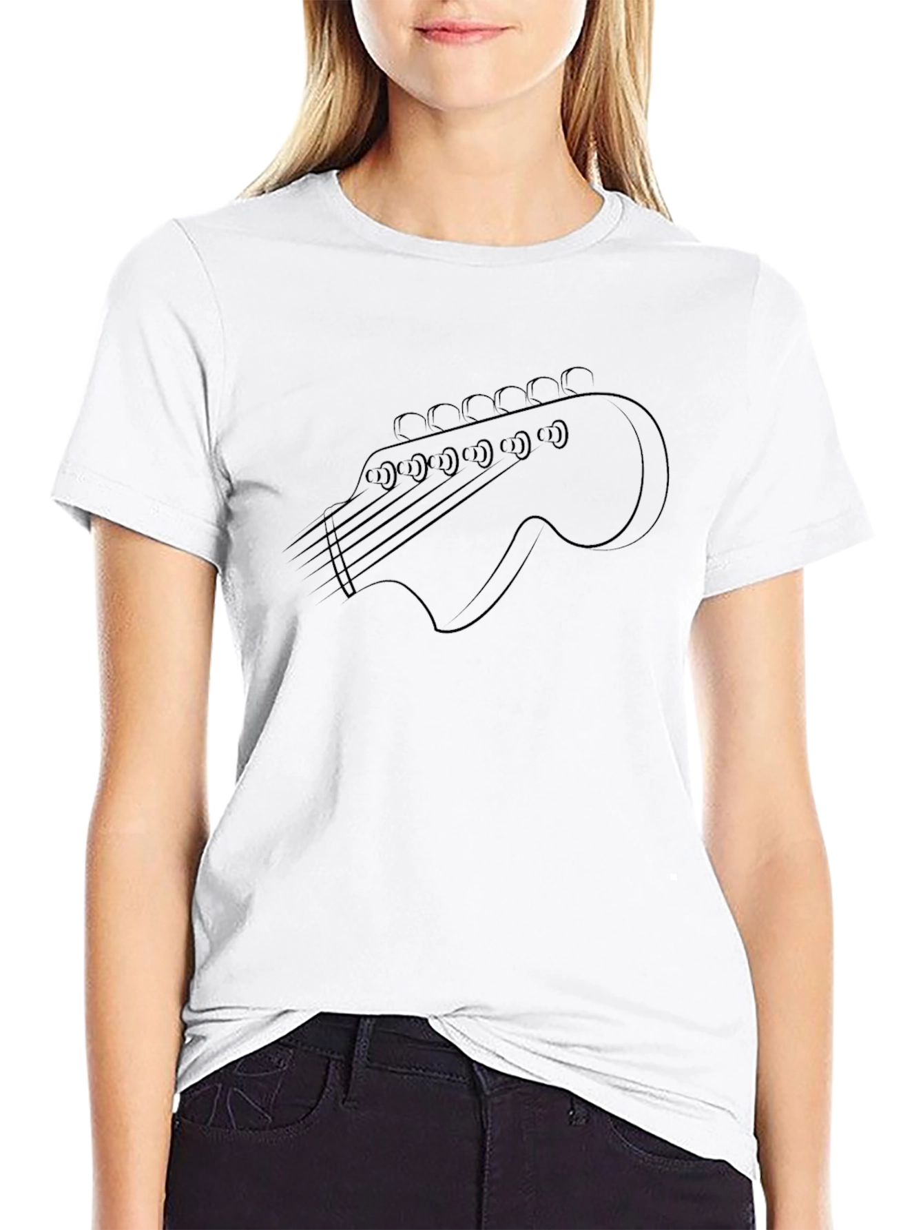 Guitar Headstock Graphic Tee - Black Cotton T-Shirt