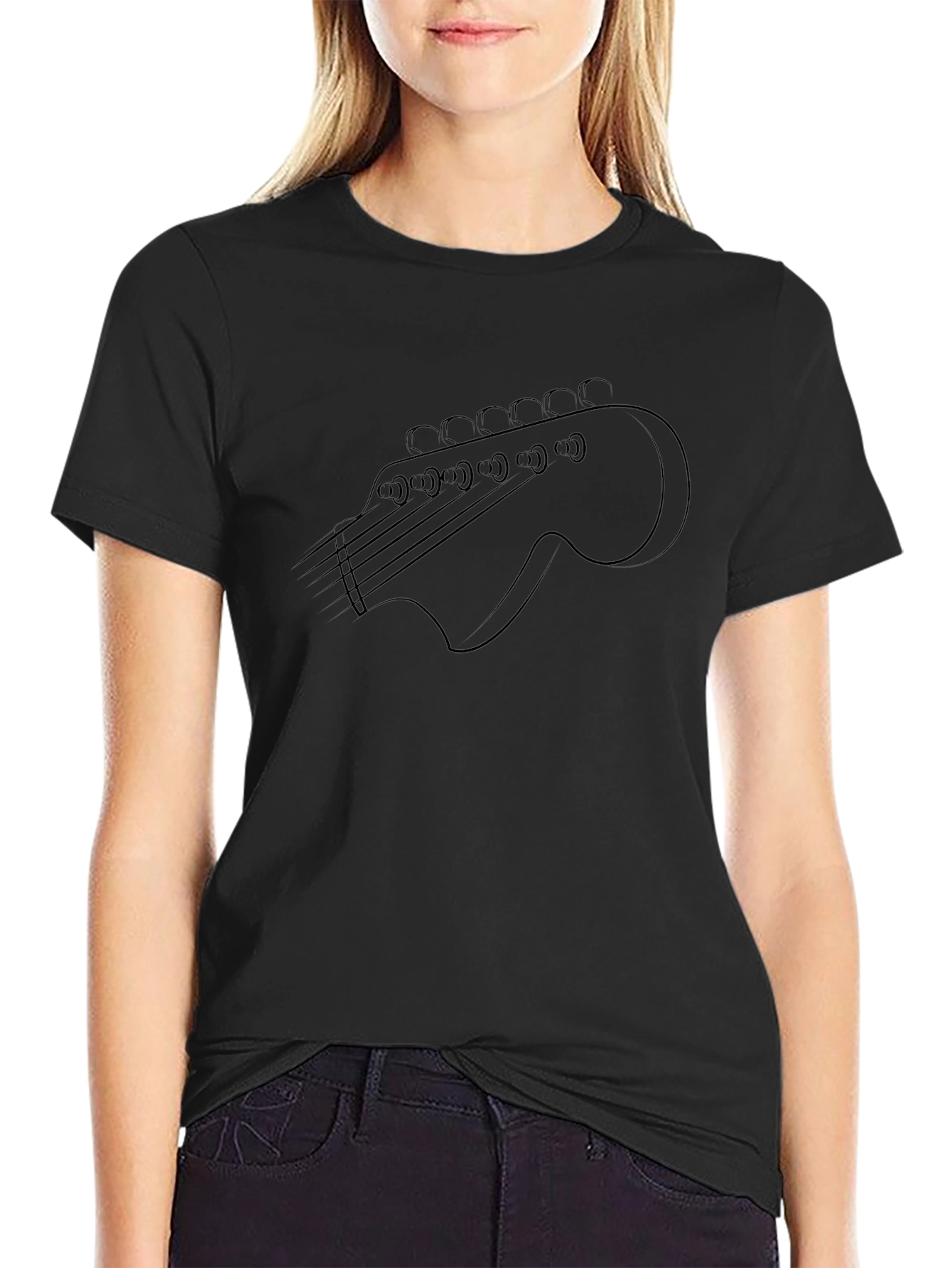 Guitar Headstock Graphic Tee - Black Cotton T-Shirt