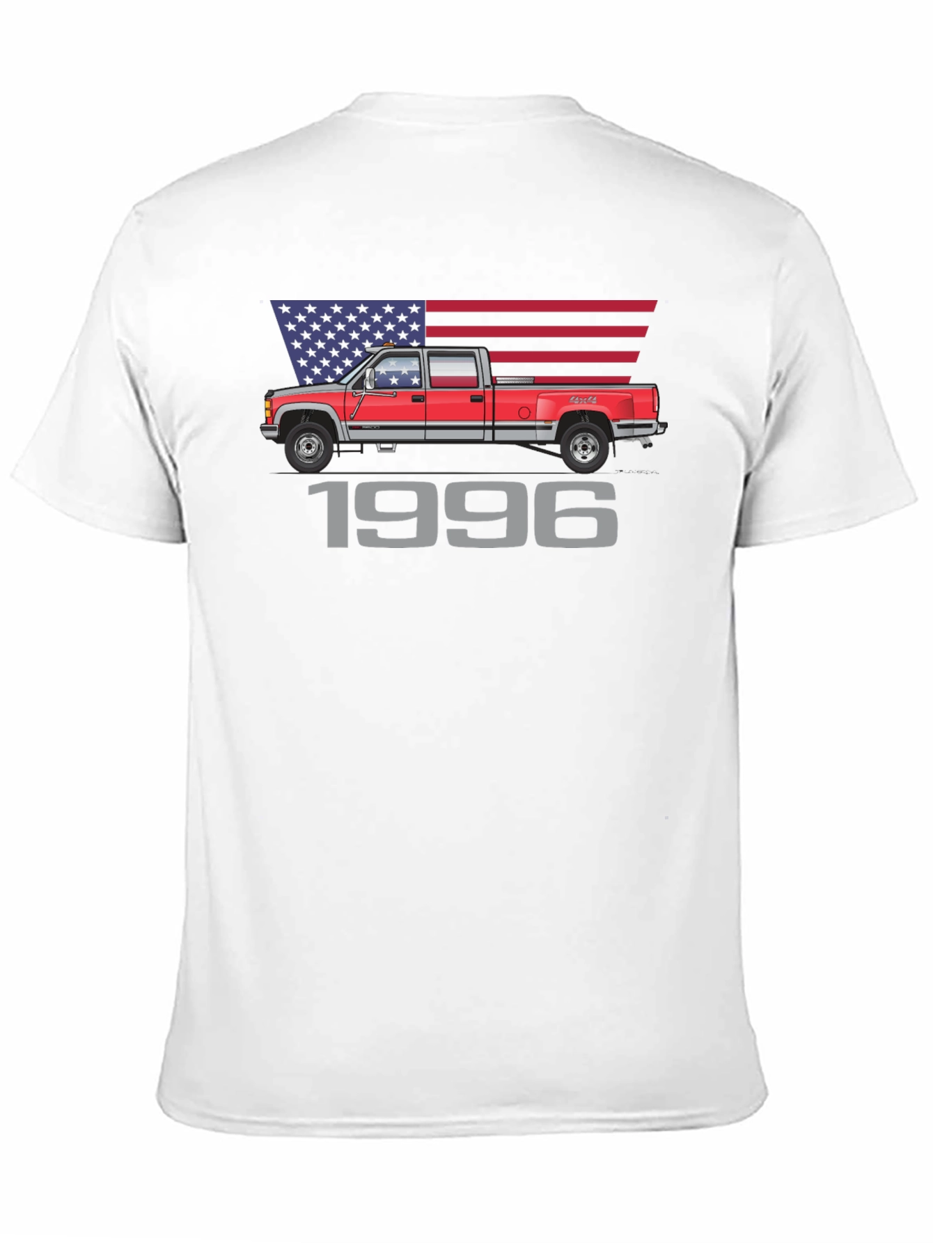 1996 Truck Graphic Tee - Patriotic American Flag Design