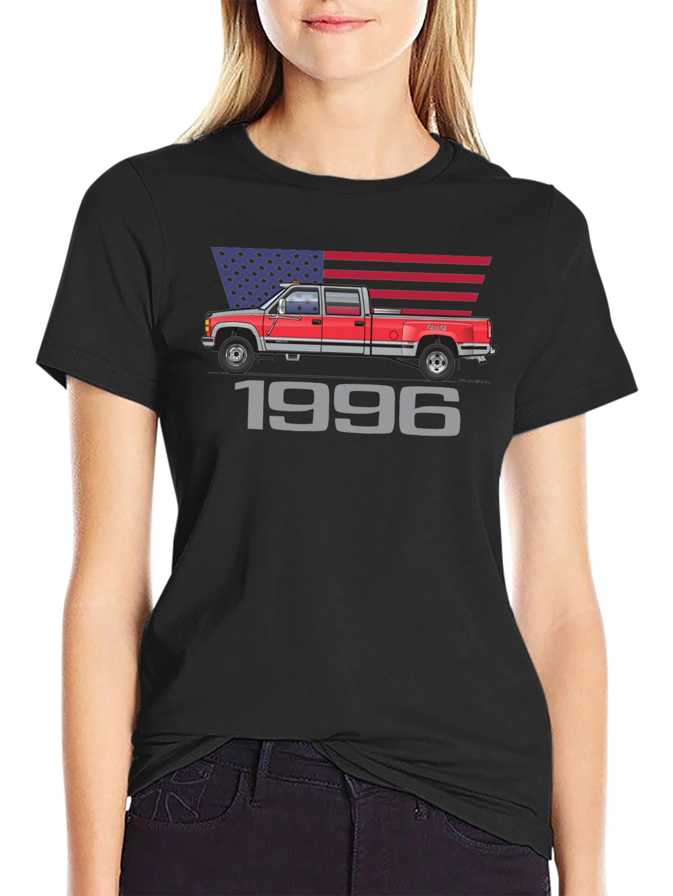1996 Truck Graphic Tee - Patriotic American Flag Design