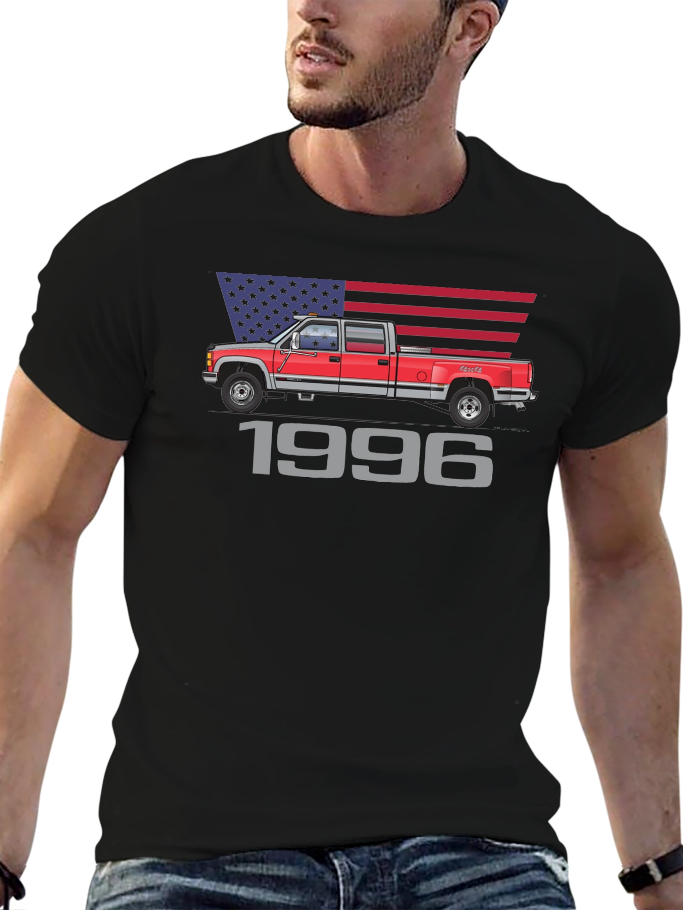 1996 Truck Graphic Tee - Patriotic American Flag Design