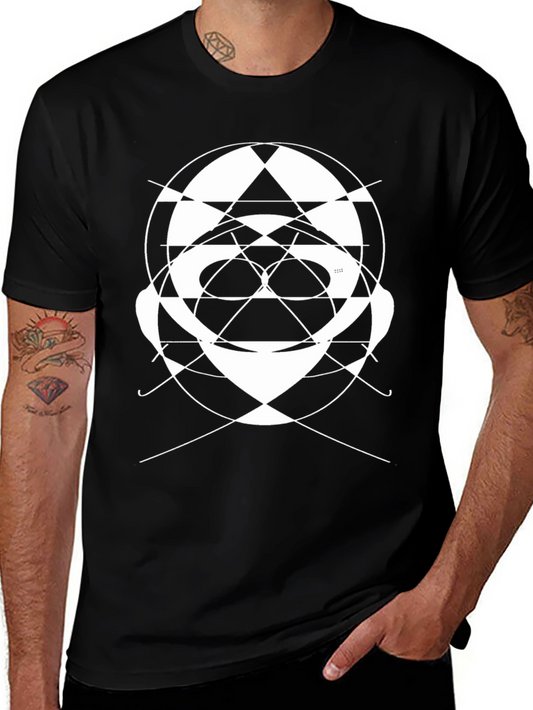 Abstract Geometric Face Graphic Tee - Black