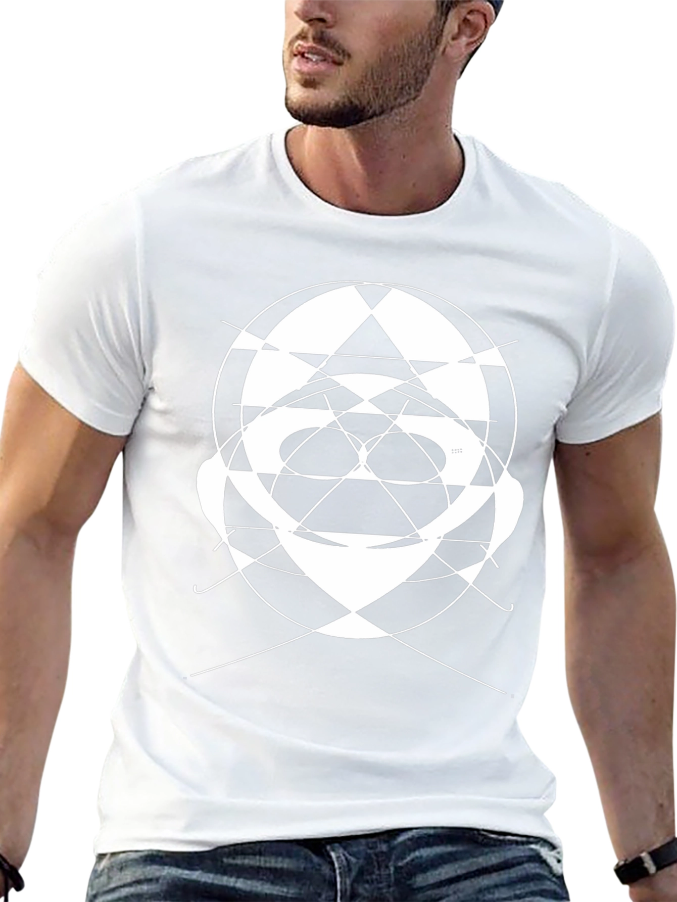 Abstract Geometric Face Graphic Tee - Black