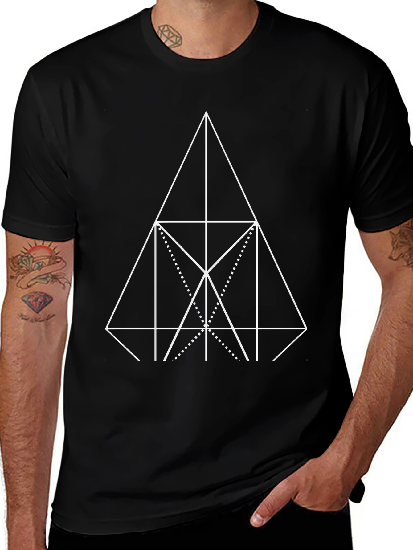 Geometric Triangle Graphic Tee - Black