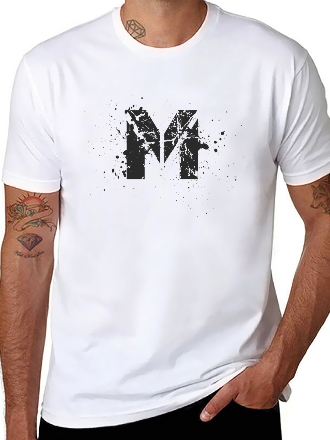 Distressed M Print Black Cotton Tee