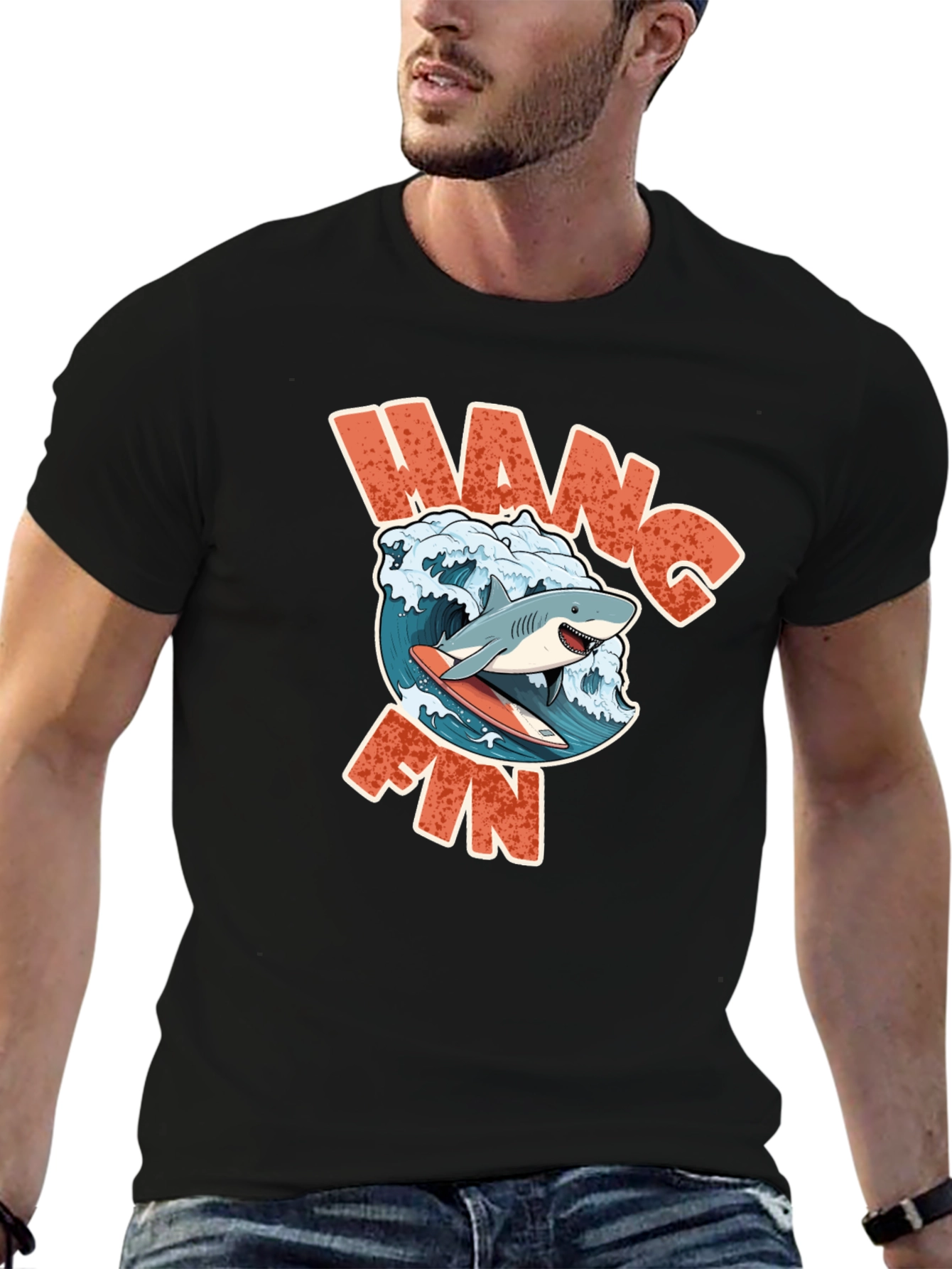 Hang Fin Shark Surfing T-Shirt