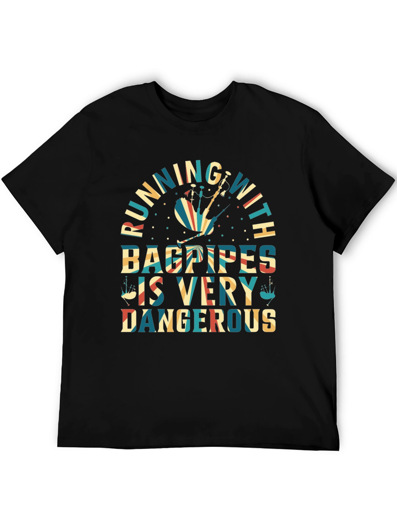 Bagpipes T-Shirt - Running With Bagpipes Design