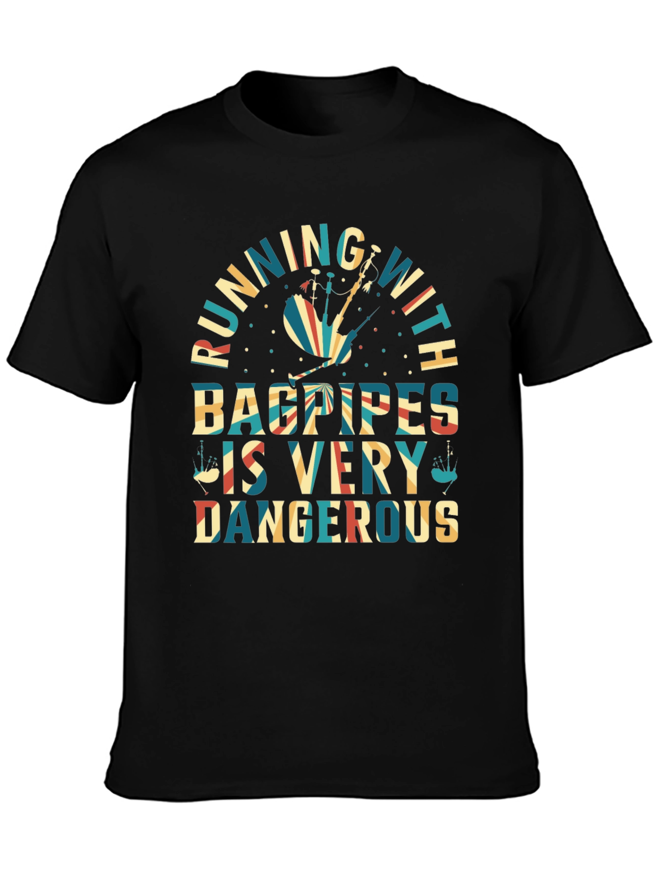 Bagpipes T-Shirt - Running With Bagpipes Design