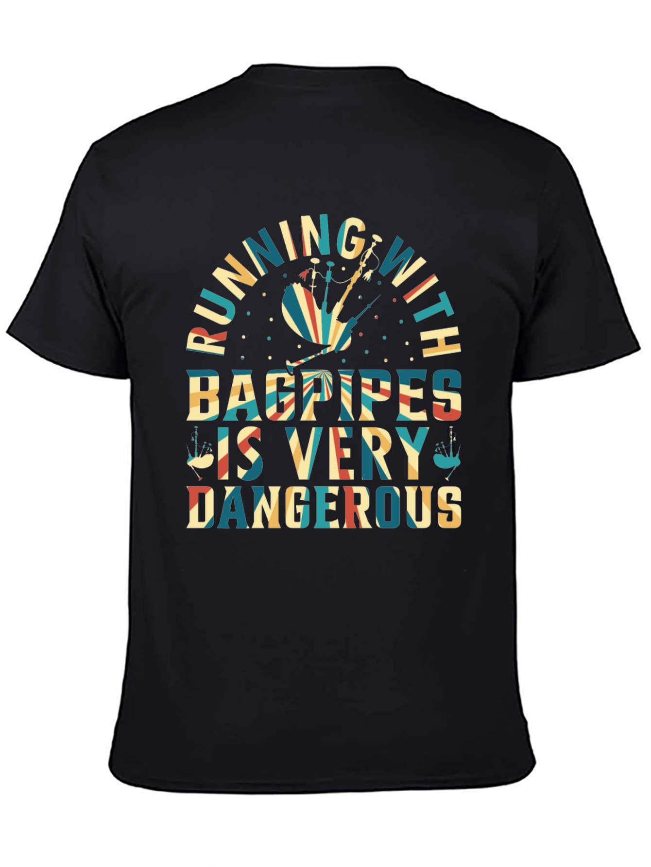 Bagpipes T-Shirt - Running With Bagpipes Design