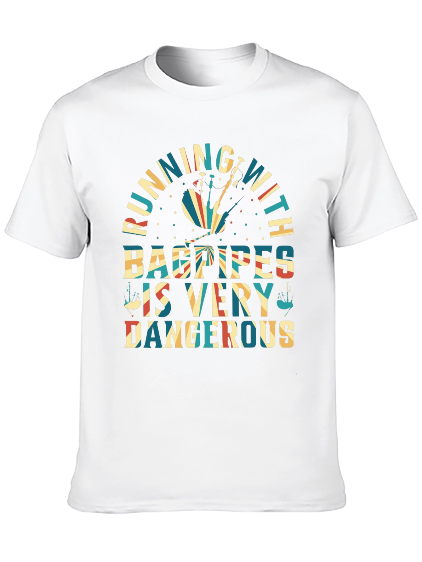 Bagpipes T-Shirt - Running With Bagpipes Design
