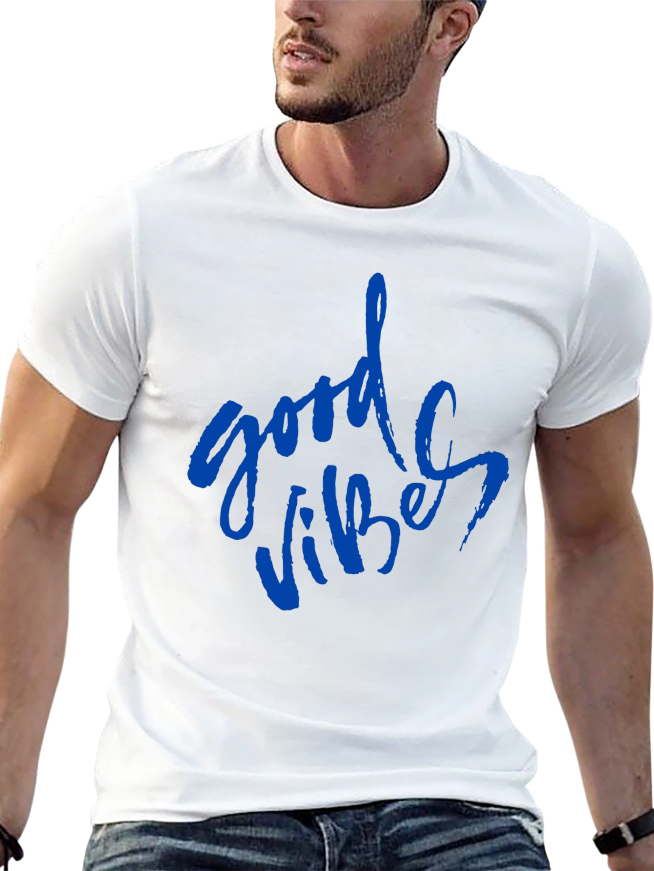 Good Vibes Blue Print Black T-Shirt
