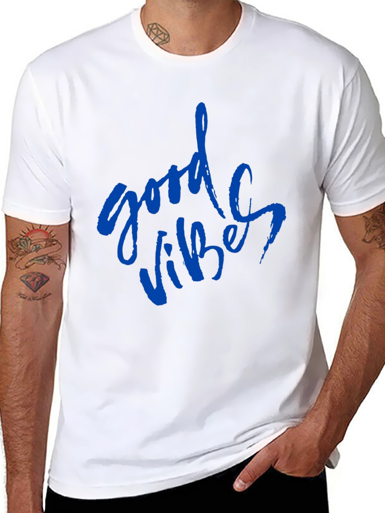 Good Vibes Blue Print Black T-Shirt