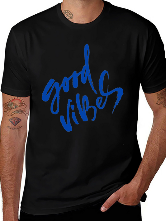 Good Vibes Blue Print Black T-Shirt