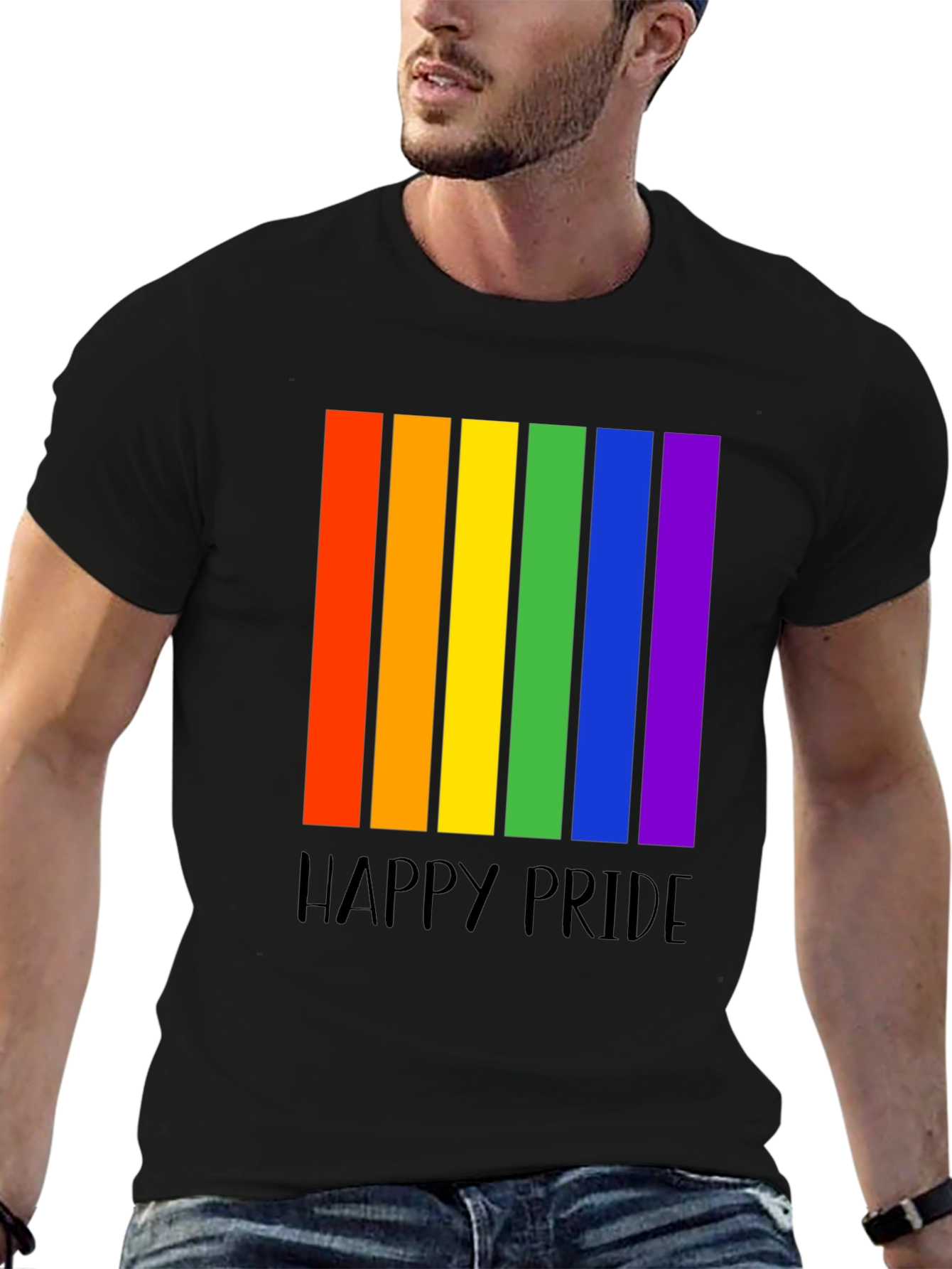 Happy Pride Rainbow Stripe Graphic T-Shirt