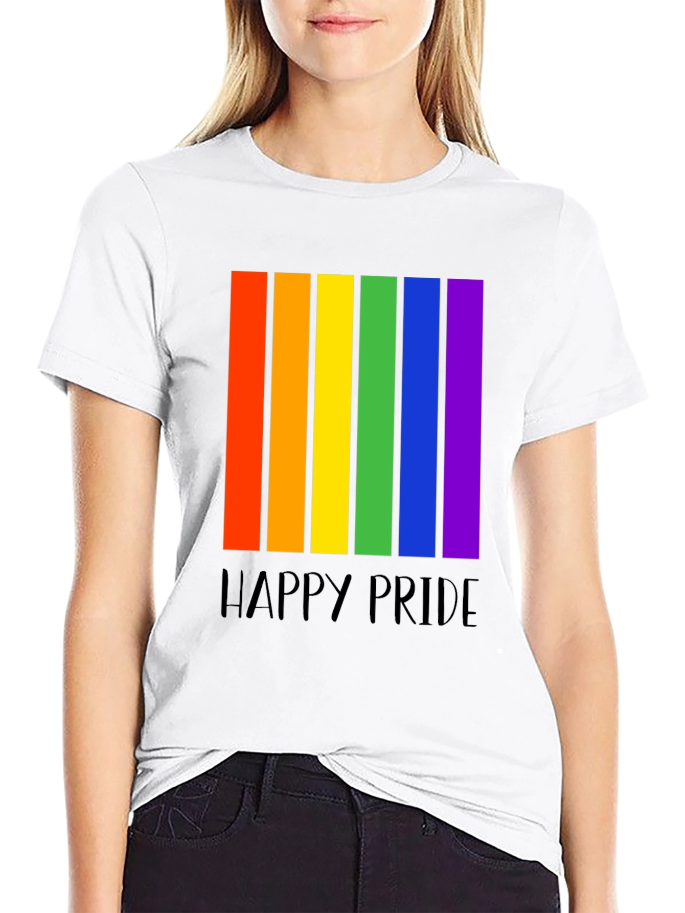 Happy Pride Rainbow Stripe Graphic T-Shirt