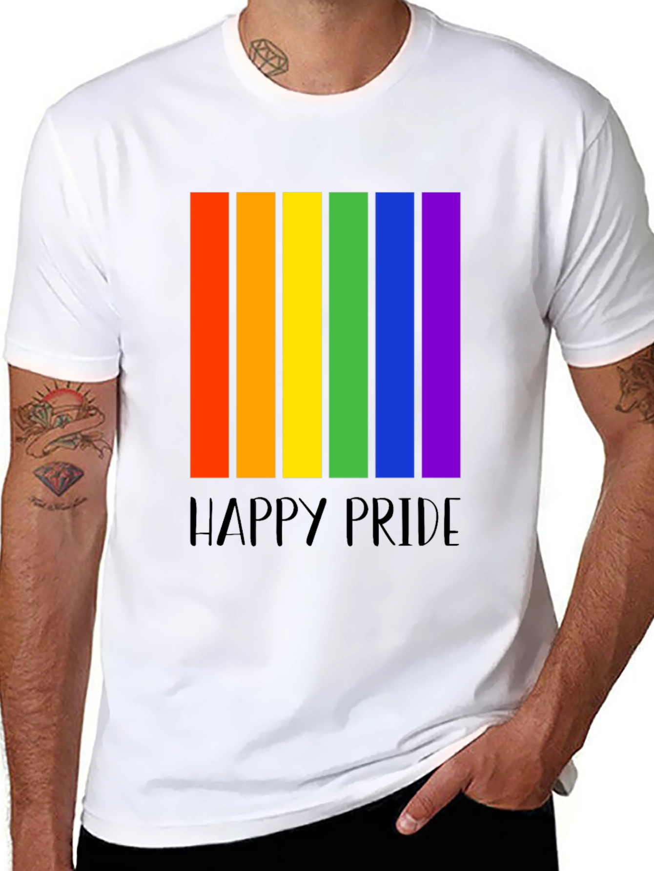 Happy Pride Rainbow Stripe Graphic T-Shirt