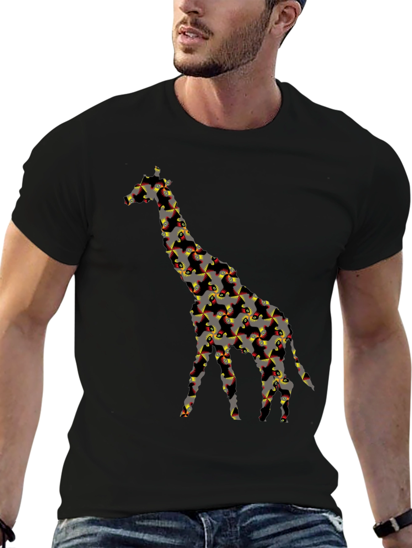Abstract Giraffe Graphic Tee - Black T-Shirt