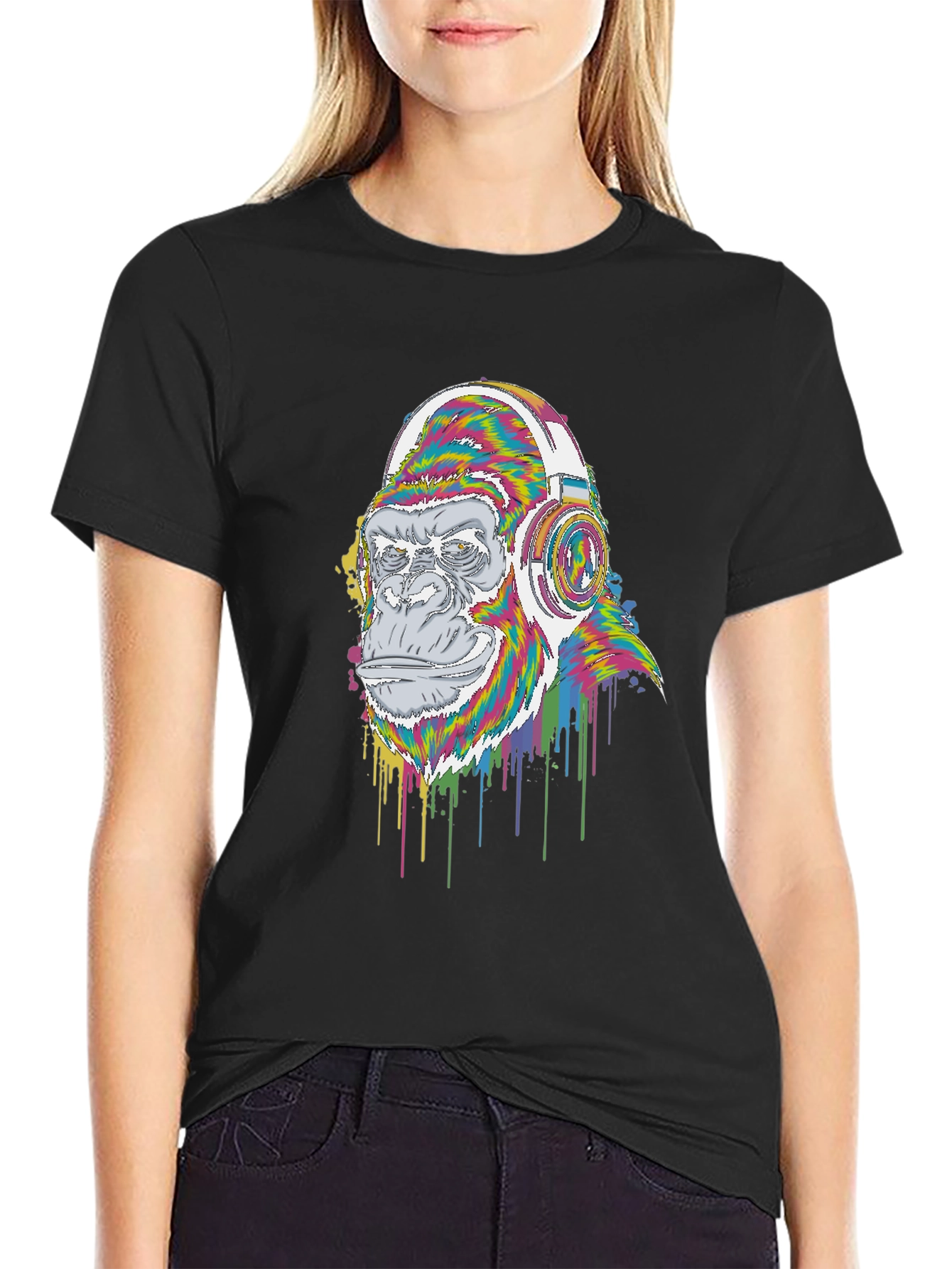 Gorilla with Headphones Graphic Tee - Black