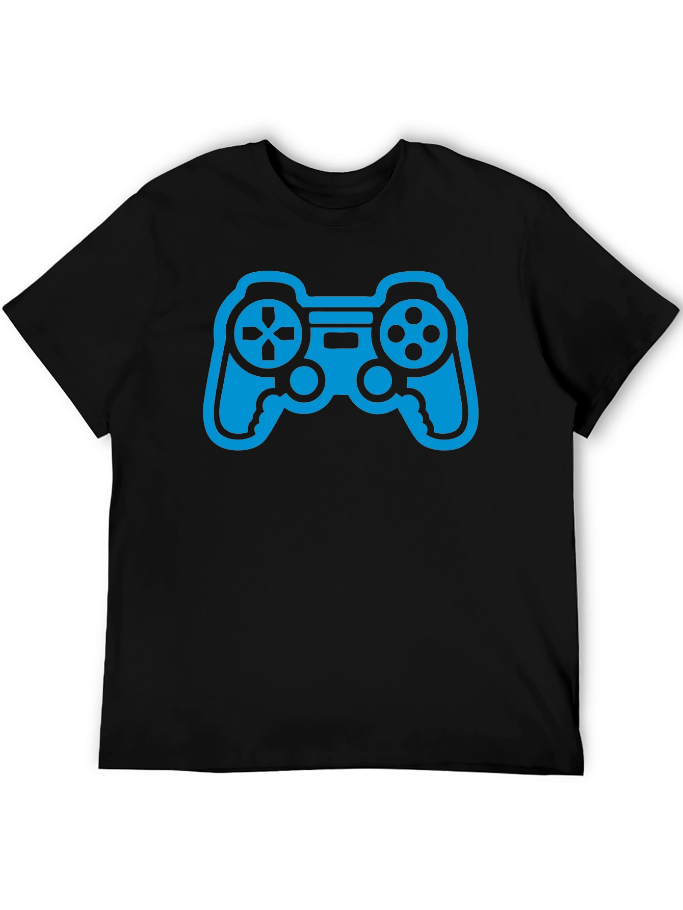 Gamer Style Black T-Shirt with Blue Controller Graphic