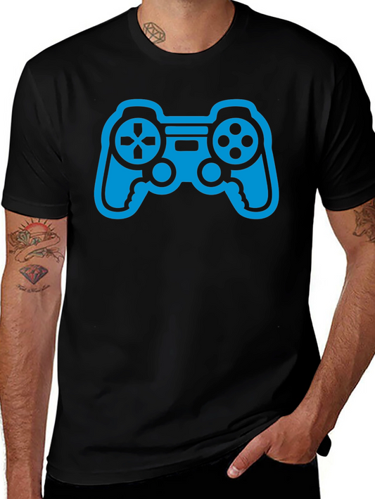Gamer Style Black T-Shirt with Blue Controller Graphic