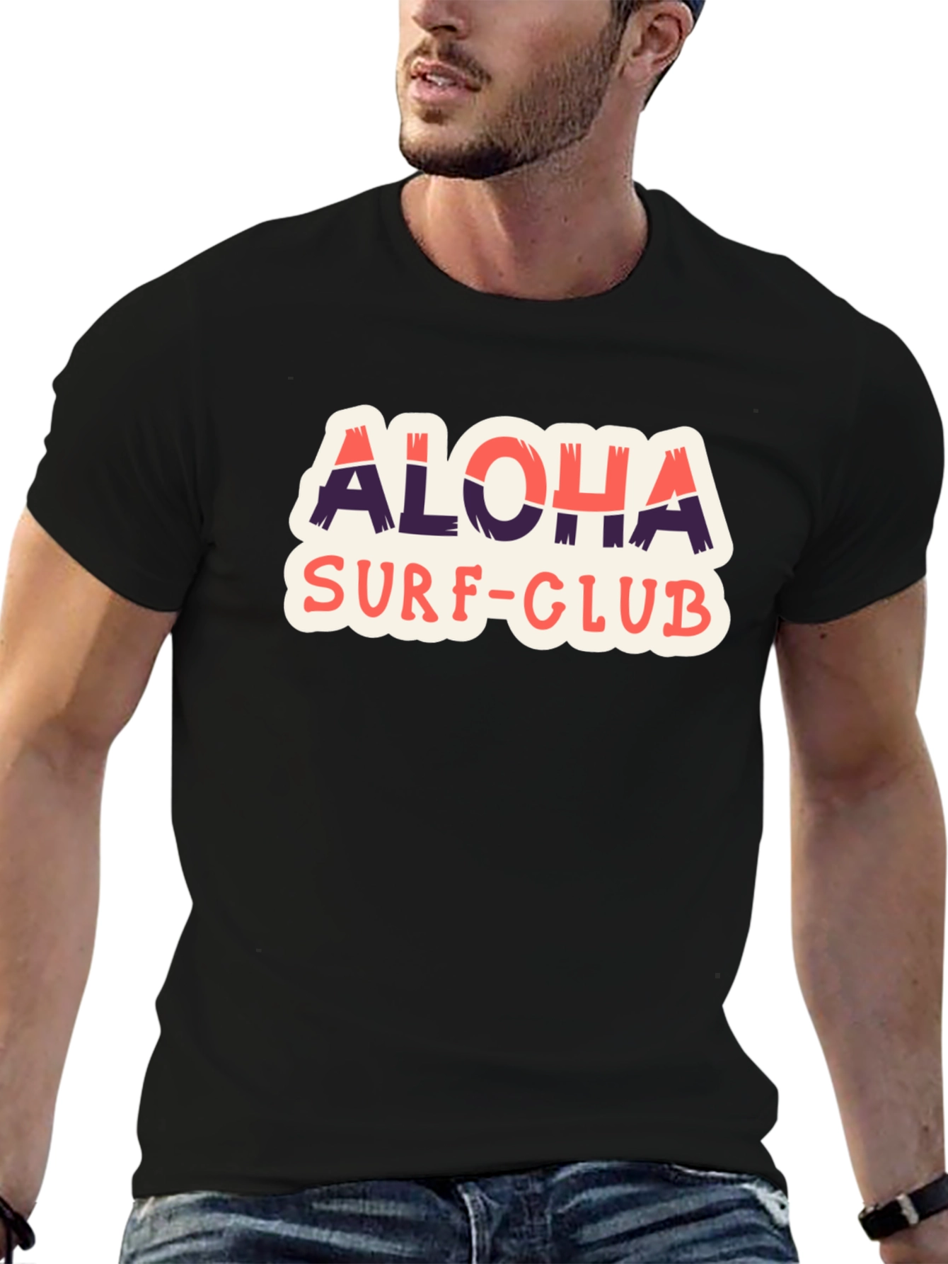 Aloha Surf Club Graphic Tee - Black Cotton T-Shirt