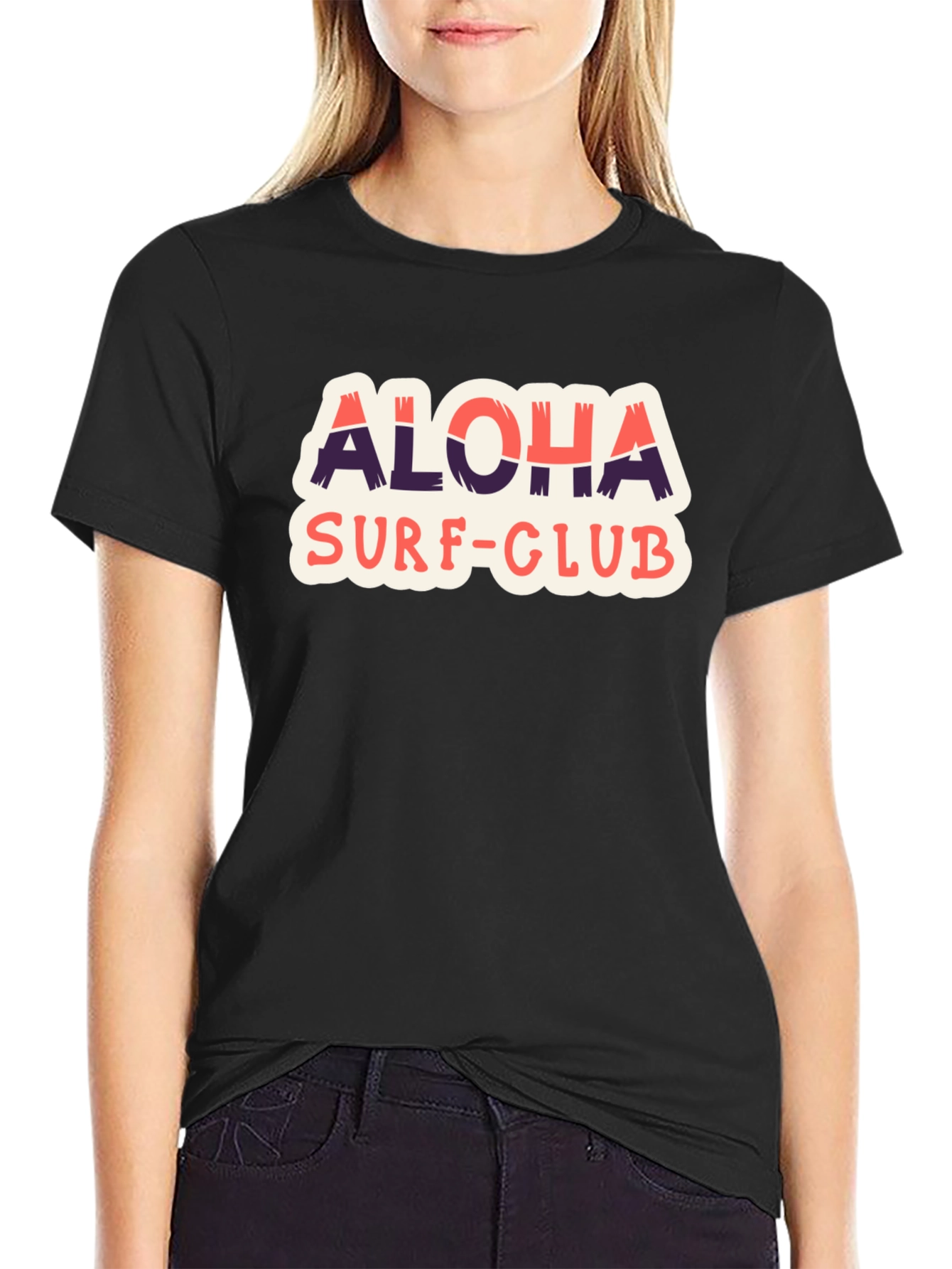Aloha Surf Club Graphic Tee - Black Cotton T-Shirt