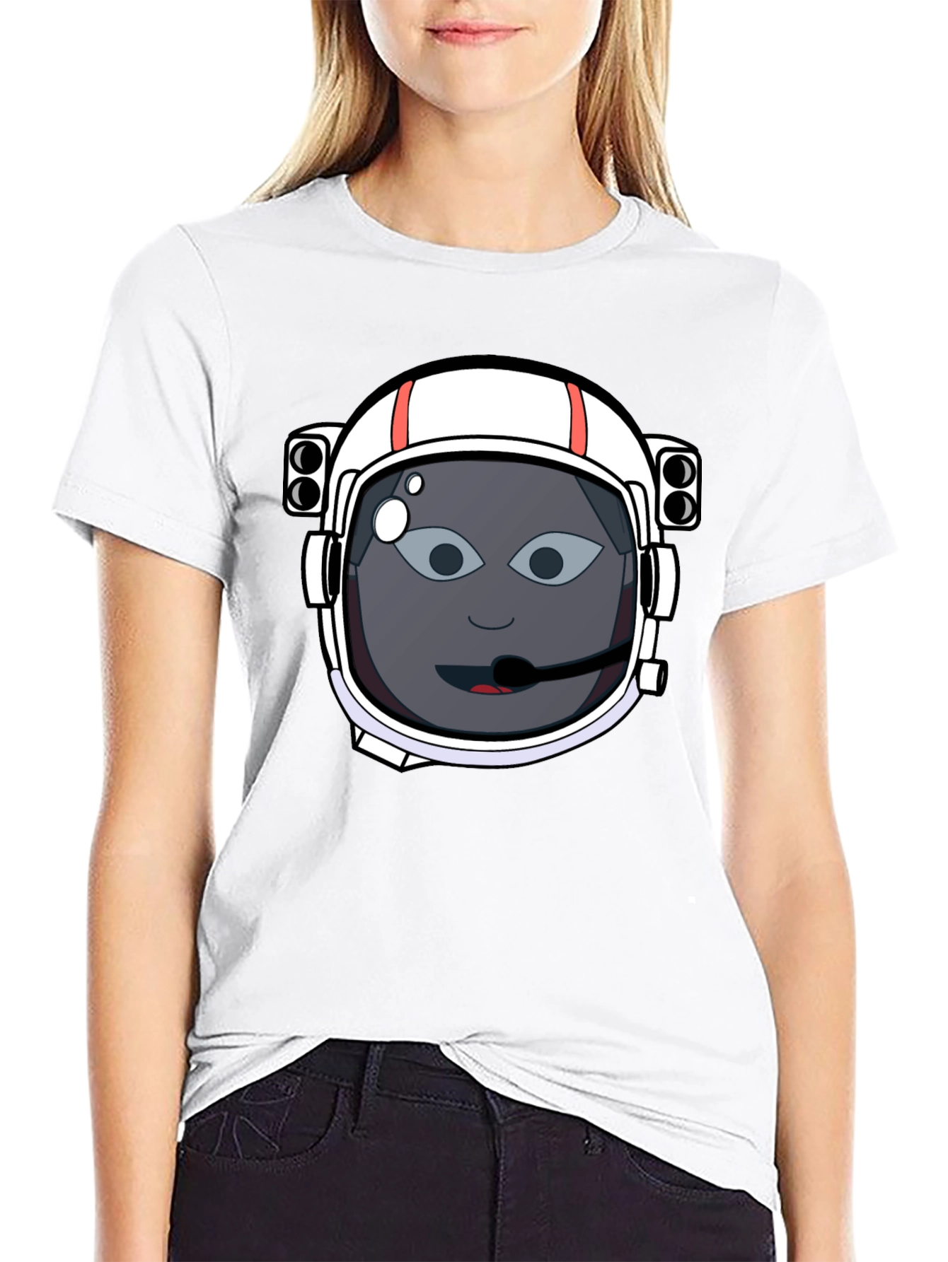 Astronaut Cartoon Graphic Tee - Black Cotton T-Shirt