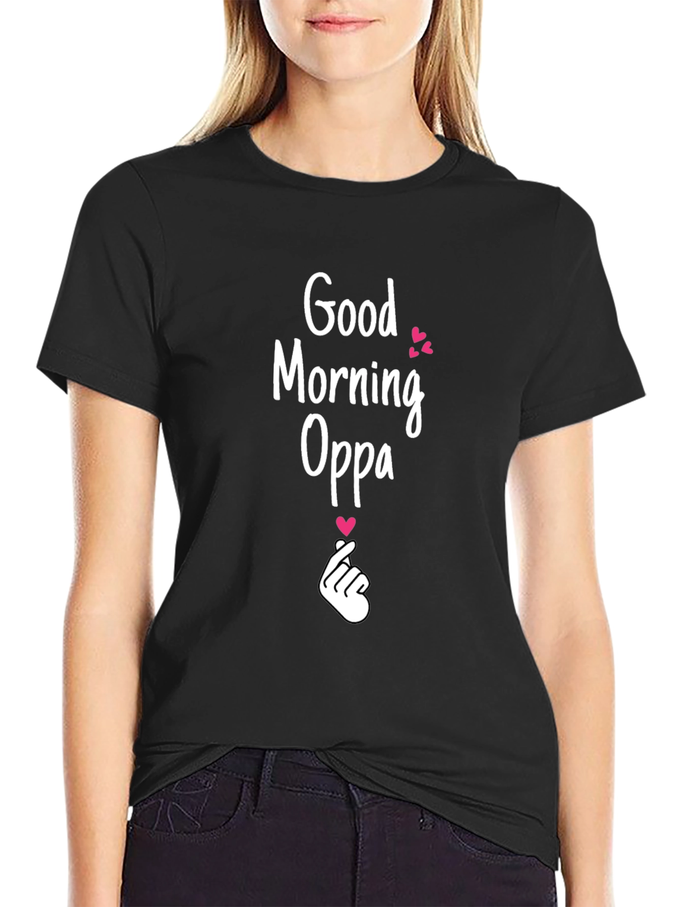 Good Morning Oppa Graphic Tee - Black
