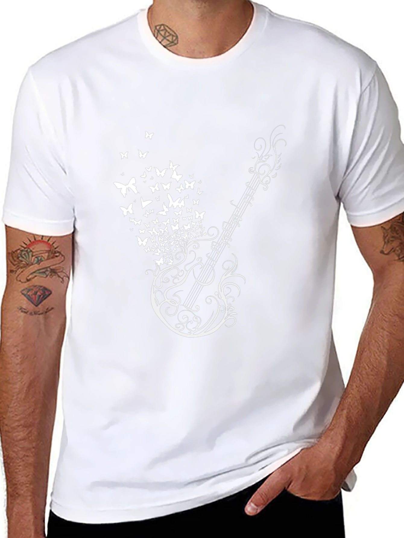 Guitar Butterfly Graphic Print Mens T-Shirt