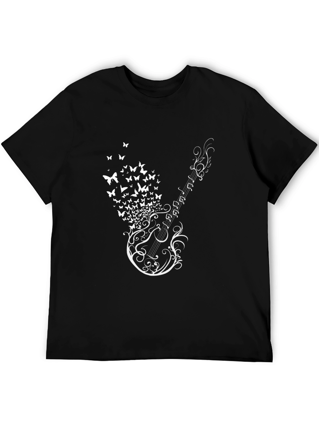 Guitar Butterfly Graphic Print Mens T-Shirt